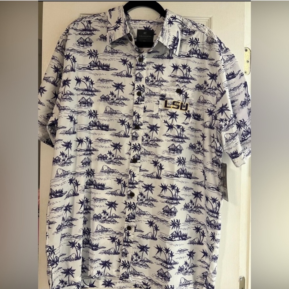 NEW SOLD OUT LSU TIGERS Men’s XL purple floral performance button down
